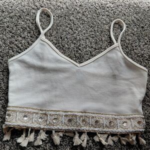 Elegant Cream Embroidered Crop Top
